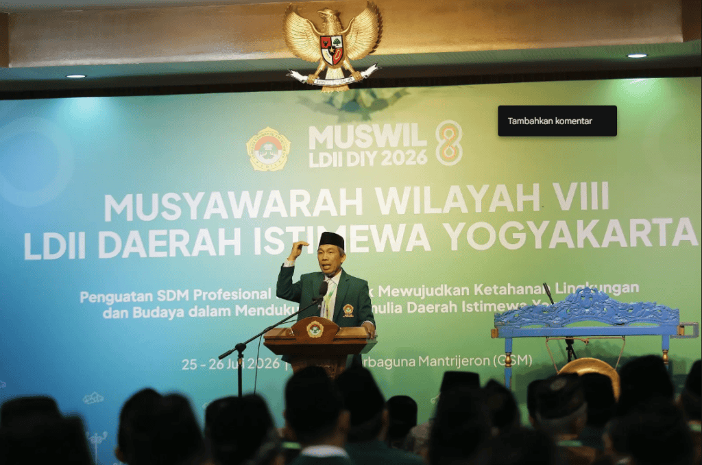 Ketua DPW LDII DI Yogyakarta, H Atus Syahbudin menyampaikan Sambutan pada Gelaran Musyawarah Wilayah VIII (doc/lines)